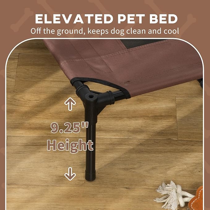 PawHut Elevated Portable Dog Cot Pet Bed with UV Protection Canopy Shade, 48 inch, Coffee | Large Pet Bed, Outdoor Dog Cot, UV Protection Shade, Camping