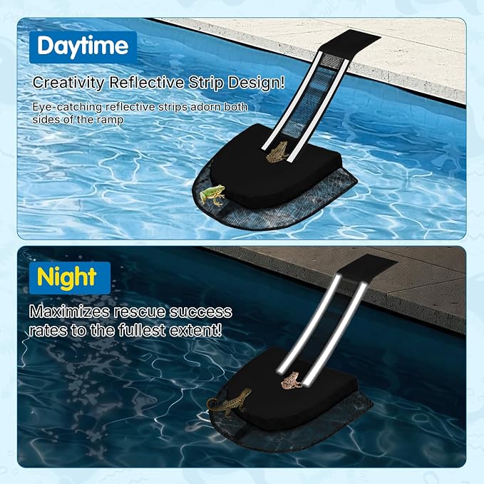Animal Saving Escape Ramp Critters, 2Pcs Frog Saver Pads Ladder for Swimming Pools Lily Pad for Frogs Float Life Saving Wildlife Duck Creature Rescue Bridge Log Maintenance Kits（Black）