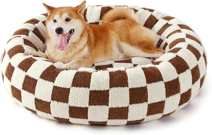 LE SURE Shown on TV Jacquard Donut Dog Beds Extra Large,Brown 42x42x9in | XL Orthopedic Calming Pet Bed Sofa, Original Design Pattern,Washable Cover, Home Decor as Gift for Pet,Anti Slip Bottom