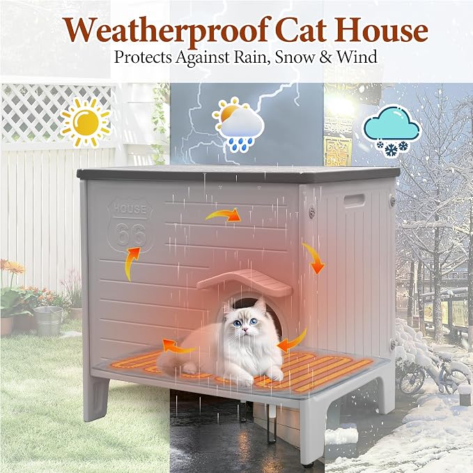 Insulated Heated Cat House for Outside,Large Cat Shelter for Multiple Cats | Insulated Heated Cat House ,Large Plastic Weatherproof Cat Shelter for Multiple Outdoor Feral Cats
