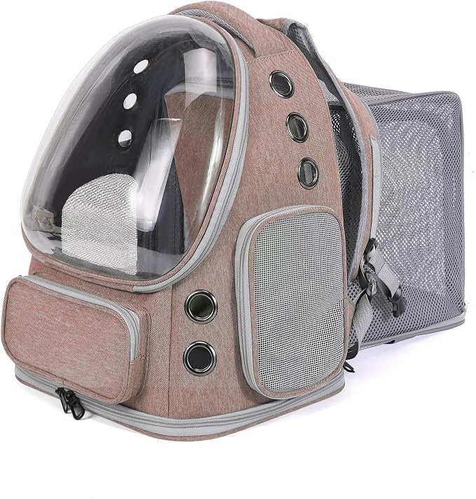 Cat Backpack Carrier for Large Cats, Expandable Cat Bubble Backpack, Dog Carriers for Small Medium Dogs, Airline Approved Pet Carrier for Travel Hiking Outdoor(Brown)