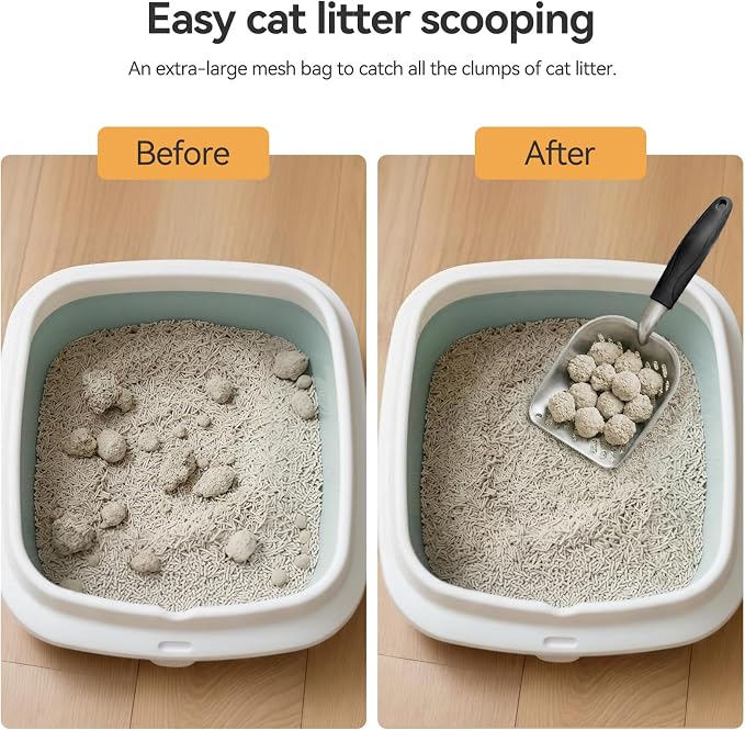Cat Litter Scoop, Kitty Metal Scooper with Long Handle | Heavy Duty Aluminum Deep Sifter, Rustproof Durable Kitten Poop Shovel for Travel & Small Litter Box