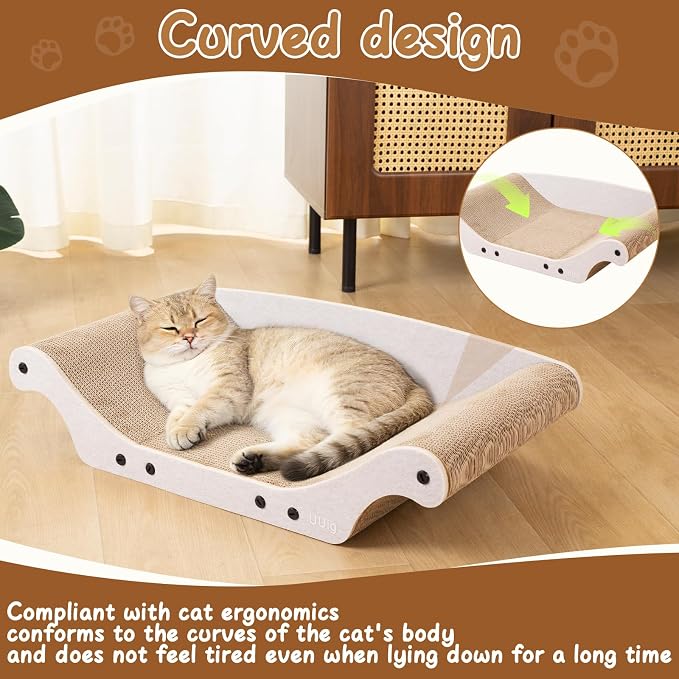 Cat Scratcher Bed 25" Large Cardboard Cat Couch Scratcher | Cat Scratcher Sofa for Large Cats, Abrasion Resistant Curve Cardboard Cat Sofa, Widened Scratch Pad for cats with catnip
