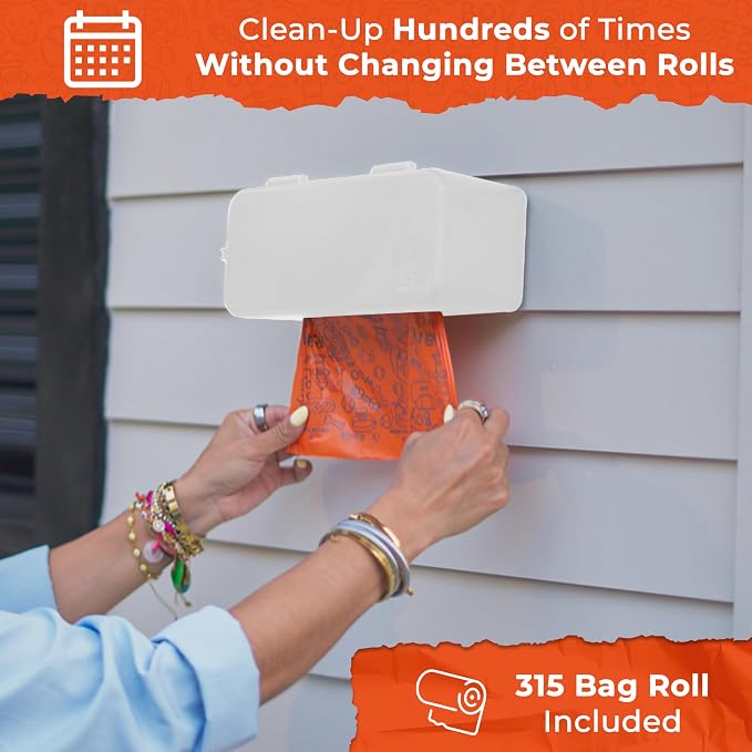PEXTER Large Roll Poop Bag Dispenser - Dog Poop Bag Dispenser Wall Mount - Dog Waste Station for Outdoor or Indoor Use - Pet Waste Station - Includes 315 Dog Waste Bags (White)