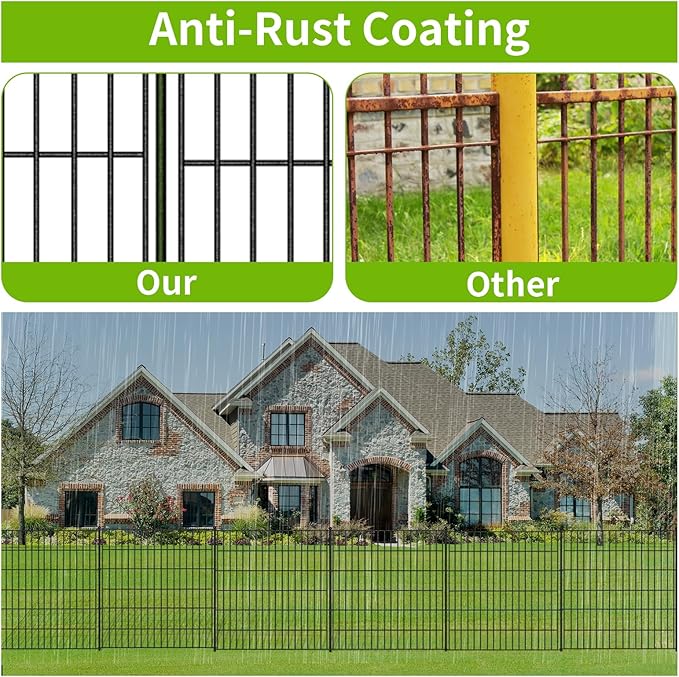 Toolterritary 10 Panels No Dig Garden Fence, 32 in(H) X24.2 ft(L) Metal Fence Panels, Thickened Rustproof Garden Fencing, Animal Barrier Fence for Dogs, Rabbits, and Patio