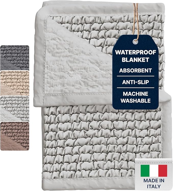 PAULATO BY GA.I.CO. Waterproof Blanket for Bed – Twin Size Cover for Incontinence – Machine Washable Stain-Resistant Protector for Couch and Sofa – Absorbent Pad - Light Grey