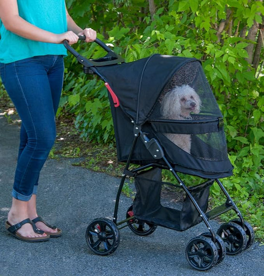 Pet Gear No-Zip Happy Trails Lite Pet Stroller for Cats/Dogs, Zipperless Entry, Easy Fold with Removable Liner, Safety Tether, Storage Basket + Cup Holder, 3 Colors