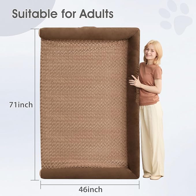BFPETHOME Orthopedic Washable Human Dog Bed for Adult & Dog Cozy Sleep | Human Size Waterproof Big Soft Pet Couch Bed for Adult & Dogs Relax with Removable Cover Supportive Foam Brown 61x43 Inch