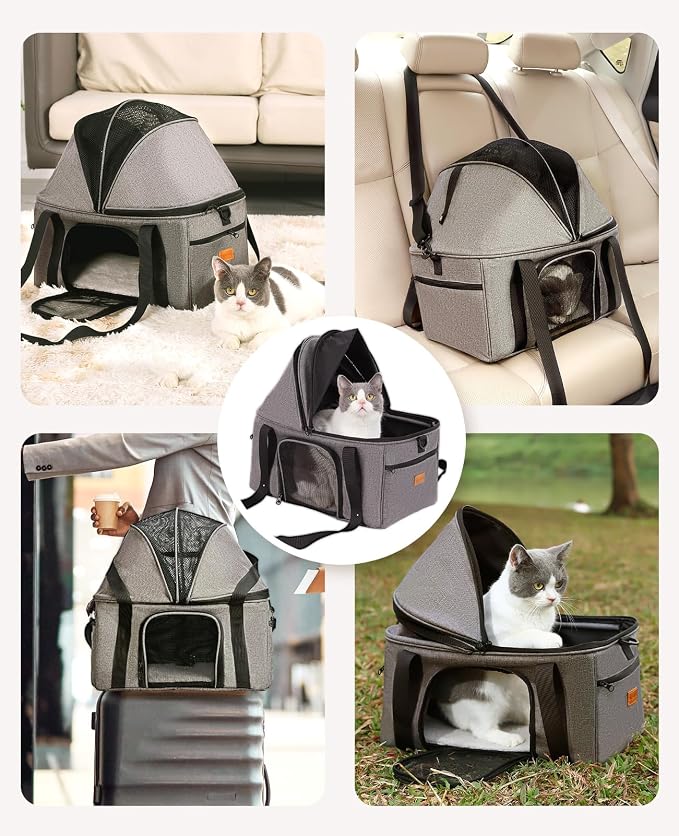 BurgeonNest Top-Expandable Large Cat Carrier, Soft-Sided Cat Bag for Medium & Large Cats Up to 25 lbs, Upgraded Small Dog Car Seat, Pet Travel Bag with Semi-Open Canopy