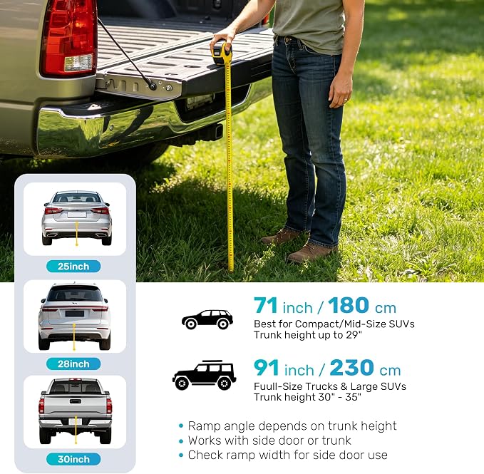 91" Extra Long Dog Ramp for Large Dogs, Heavy Duty Metal Frame Pet Ramp for High SUVs, Trucks and Cars, Portable Folding Travel Dog Ramps with Safety Latch, Supports up to 350lbs