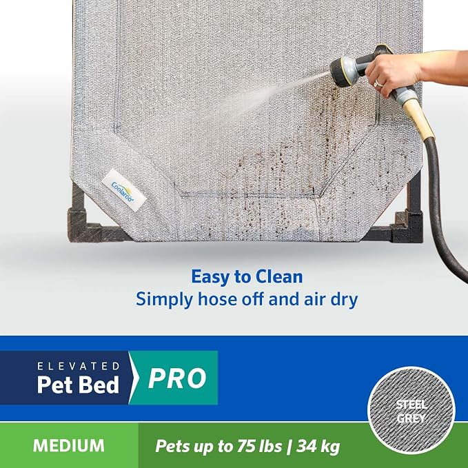 Coolaroo Pro Elevated Dog Bed - Low-Profile Access, Moisture-Resistant Cover, Breathable Fabric & Tool-Free Setup, Steel Gray, Medium