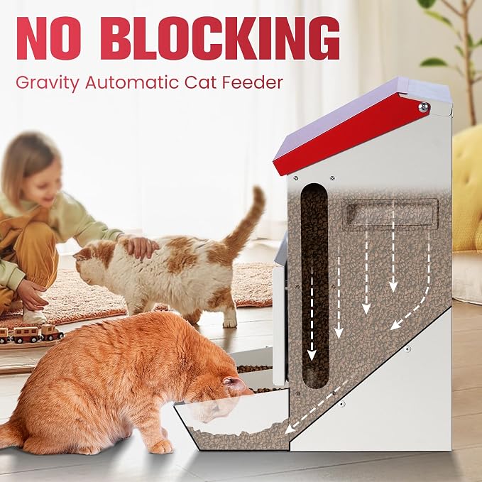 Automatic Cat Feeder 2 Cats,50cups/12L Pet Feeders Large Capacity Outdoor | Galvanized Steel Multiple Cats Feeder Gravity Dog Dry Food Dispenser with Lid