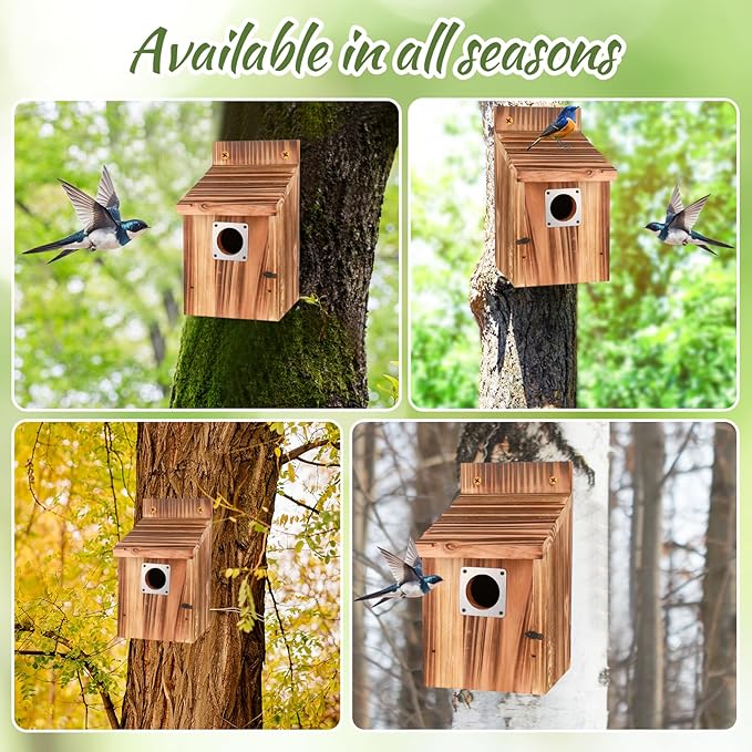4-Piece Outdoor Bird House Set, Bird Houses for Outside with Metal Guards, Safety Locks, Flight Slots, & Ventilation, Bluebird Houses with 1-1/2" Entrance for Bluebirds, Wrens, Finches