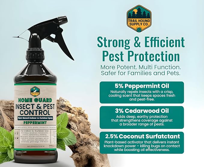Home Guard Peppermint Insect & Pest Control Spray – Peppermint & Cedarwood Oil Deodorizer with Extended Protection – USA-Made, Safe for Kids & Pets (16 Fl Oz (Pack of 2))