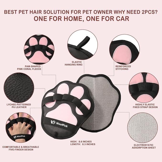 2 Pack Thickened Electrostatic Pet Hair Removal Gloves, Reusable Dogs & Cats Hair Remover, Gentle Lint Remover Glove for Furniture, Couch, Clothes, Car Seat | easy to remove cats or dogs hair from clothes, carpet, couch, car seat; newly Upgrade Thicken...