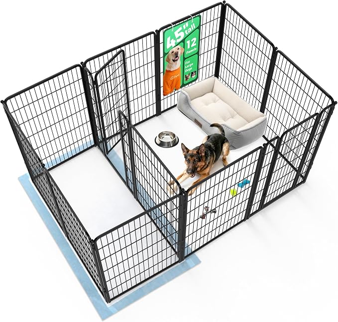 FXW Homeplus Indoor Dog Playpen with Divider Connectors, 45" H, 12 Panels | Calm Indoor Play Area, Two-Zone Layout, For Large Dogs, Patented