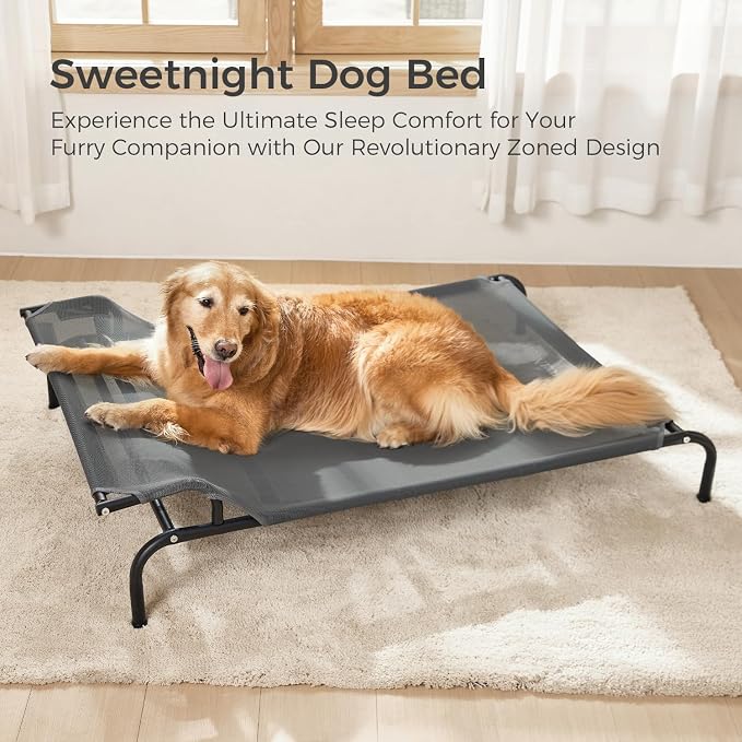 Sweetnight Elevated Dog Bed, Headrest Raised Cot with Cooling Mat | 43 Inch Waterproof Steel Frame Dog Bed with Cooling Mat, Supports 66-88 lbs Large Dogs, Easy Assembly Indoor Outdoor Cot