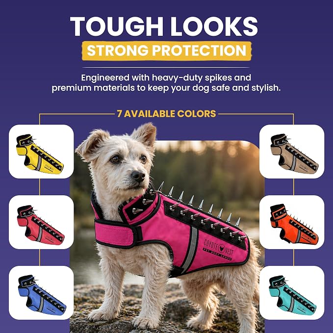 CoyoteVest SpikeVest Dog Harness, Made in the USA, S-Texas Tan | Stab-Resistant Protective Vest | Coyote Vest for Dogs | Defends Against Coyotes, Dogs, Birds of Prey | Reflective Safety