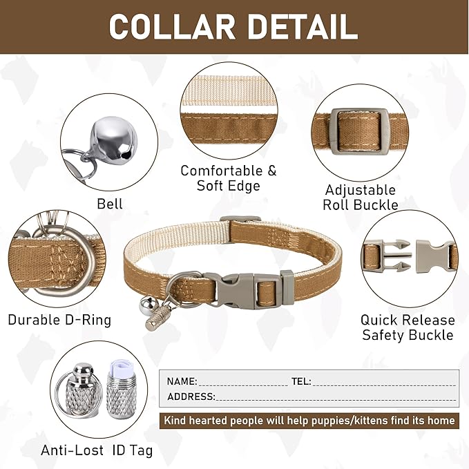 GAMUDA Small Pet Harness Collar and Leash Set, Step in No Chock No Pull Linen Fabric Soft Mesh Dog Vest Harnesses Reflective for Dogs Puppy Cats Kitten Rabbit (Brown, S)