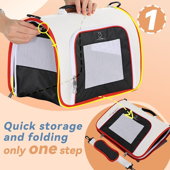 A 4 Pet Cat Carrier, Airline Approved Pet Carrier for Small Medium Cats Dogs Puppy with Safety Tether, Lightweight EVA Soft-Sided Bag, Anti-Collapse for Plane Car Train Vet