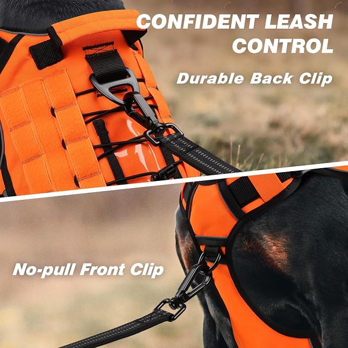 WINGOIN Orange Tactical Dog Harness for Large Dogs,No Pull Dog Harness | Heavy Duty with Handle,Adjustable Reflective,Military K9 Style,Big Size Body Dog Vest,for German Shepherd,for Walking Hunting