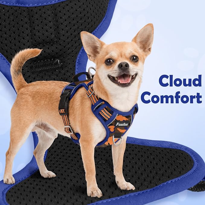 Dog Harness No Pull, Adjustable Pet Vest Harness, Super Soft Material with Vertical Handle Easy Control, Reflective Night Walking, 2 Leash Clips for Large Dogs, Camo Orange, L