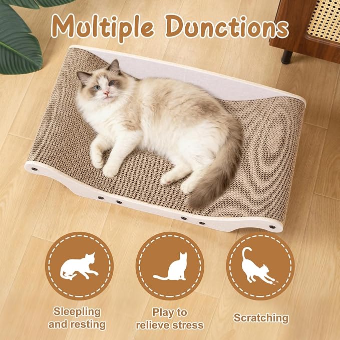 Cat Scratcher Bed 25" Large Cardboard Cat Couch Scratcher | Cat Scratcher Sofa for Large Cats, Abrasion Resistant Curve Cardboard Cat Sofa, Widened Scratch Pad for cats with catnip