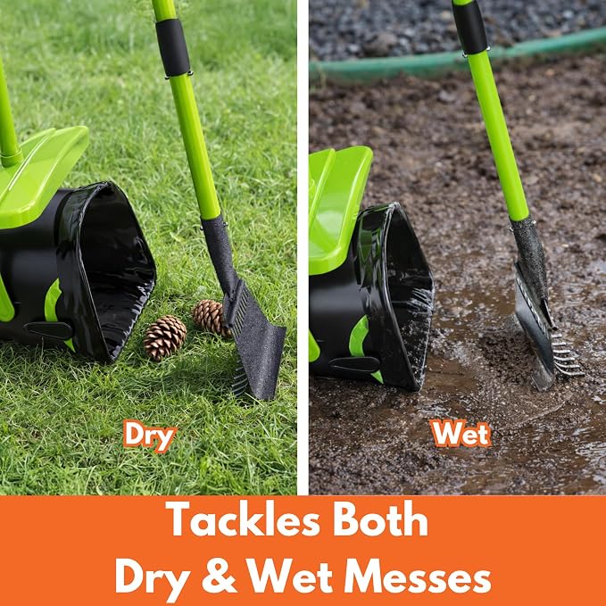 Pupzle Dry & Wet Dog Pooper Scooper with 40" Long Handle for Large Dogs | Dog Poop Shovel and Rake , Large Capacity Swivel Bin, Bag Attachment, 75 Bags, Poop Scoop for Yard, Patent Pending