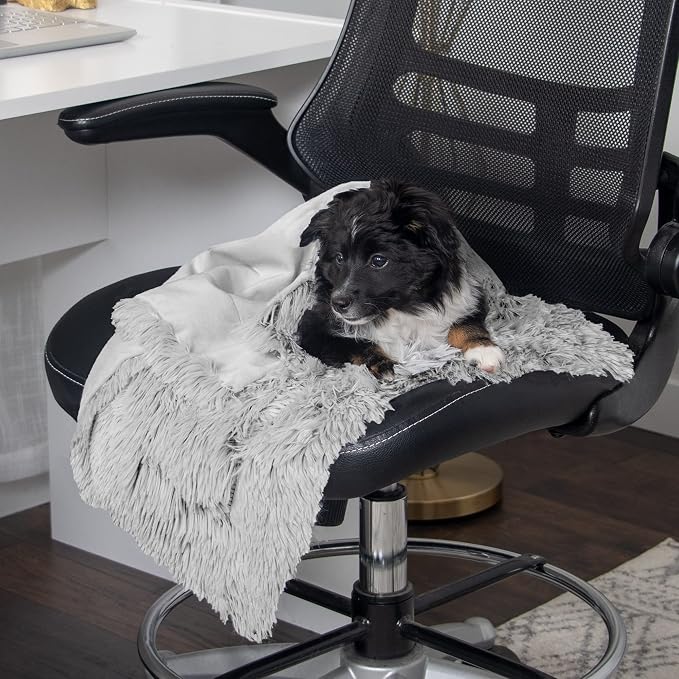 Furhaven Waterproof Throw Blanket for Dogs & Indoor Cats, Reversible Protective Pet Blanket, Small, Long Faux Fur & Velvet, Mist Gray