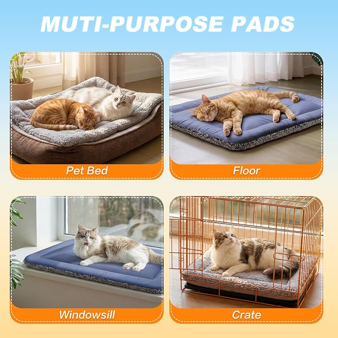 Self Warming Cat Bed, Reversible Warming Cooling Cat Bed, Winter Warm Cats Pad & Summer Cooling Cats Mat, Soft Pet Mat for Kitty & Small Dogs, Perfect for Crates, Beds, Sofas, Dark Blue, 24"x36"