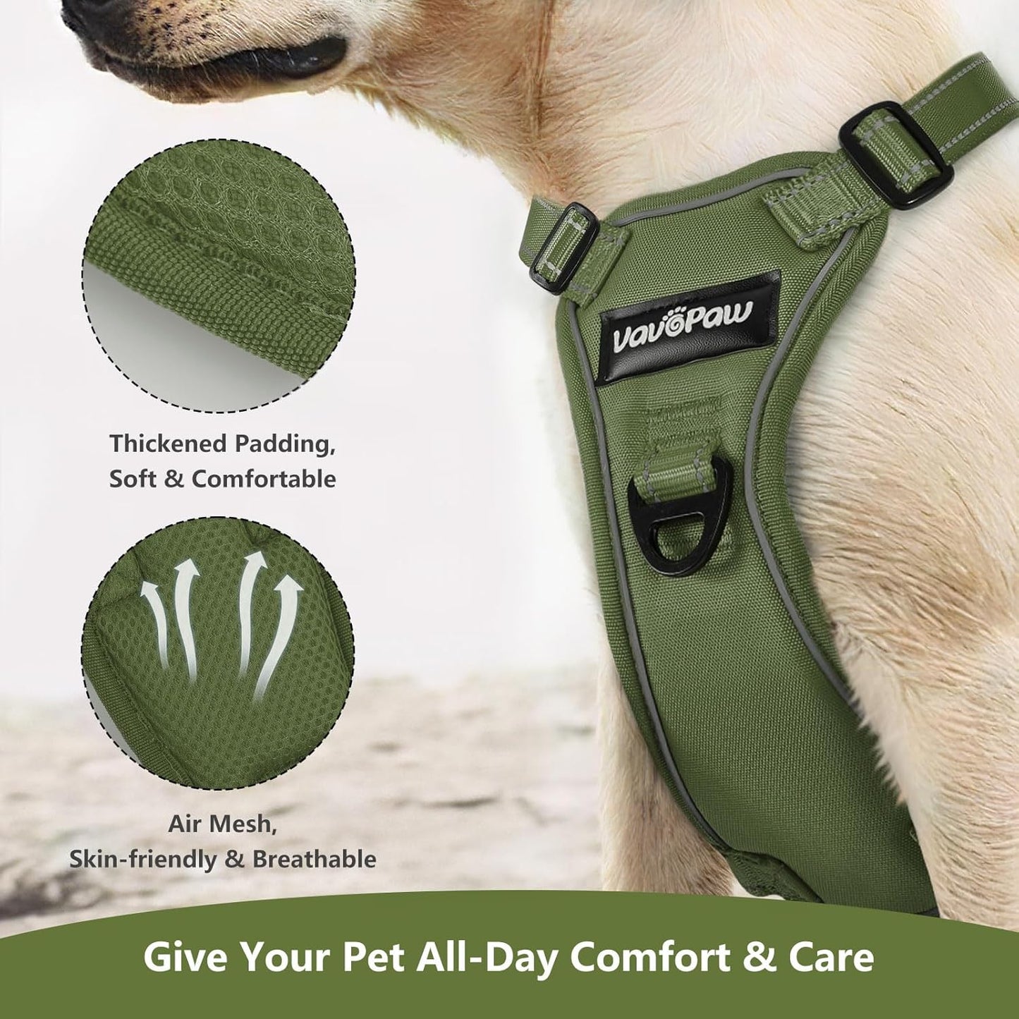 Dog Seat Belt Harness for Car, Dog Car Harness Adjustable Mesh Breathable & Dogs Seatbelt Safety Tether with Elastic Bungee for Small Medium Large Pets(Army Green, M)