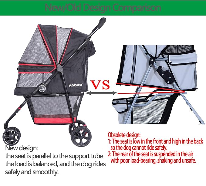 ROODO Escort 3 Wheel Dog Cat Pet Stroller for Small/Medium Dogs Cats Best Lightweight Foldable Portable Compact Jogger Travel All Terrain Pet Gear System Puppy Doggie Bunny Kitty Stroller(Black)