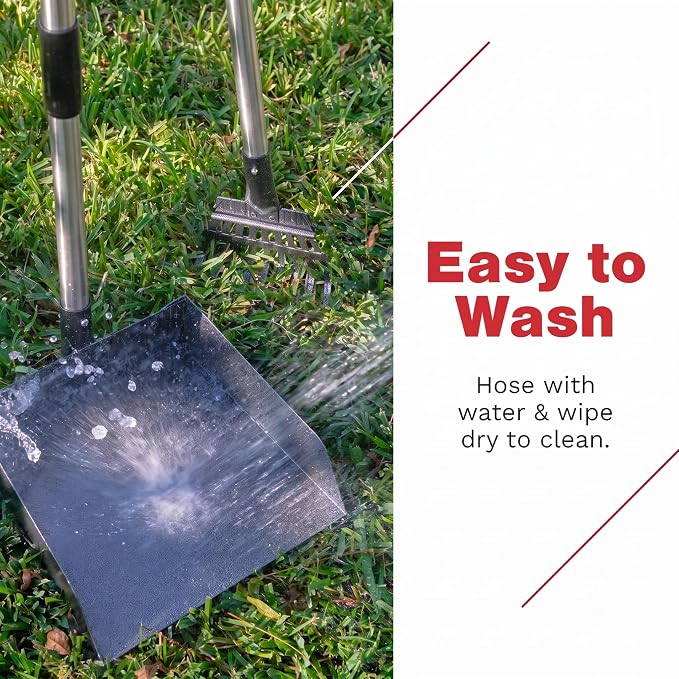Metal Pooper Scooper for Dogs with Heavy Duty Long Handle Rake & XL Tray | Rustproof Aluminum Poop Scooper for Large Dogs, 36+" Handles and 9”W 9.5”L Extra Large Tray for Yard, Grass, Dirt & Gravel