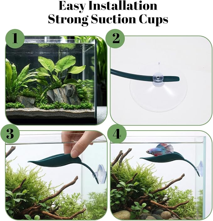 3 Pcs African Dwarf Frog Tank Accessories, Multifunctional Crested Gecko Tank Accessories, PVC Leaf Basking Platform with Suction Cups for African Dwarf Frog & Crested Gecko Tanks (4.8 x 2.8 Inches)