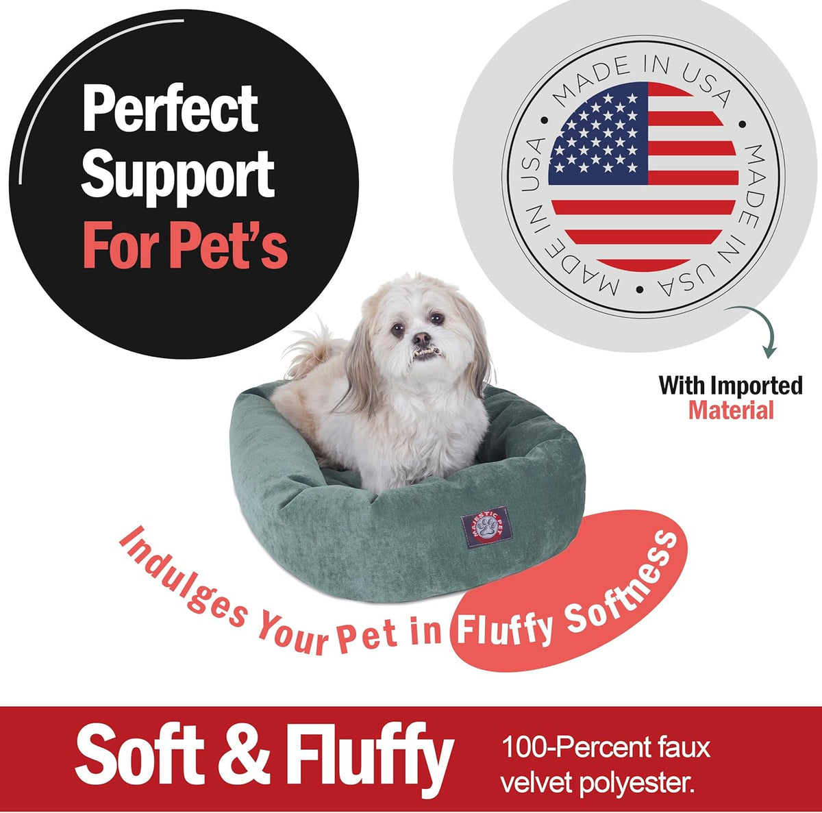 Majestic Pet 24 Inch Micro Velvet Calming Dog Bed Washable – Cozy Soft Round Dog Bed with Spine for Head Support - Fluffy Donut Dog Bed 24x19x7 (inch) – Round Pet Bed Small – Azure