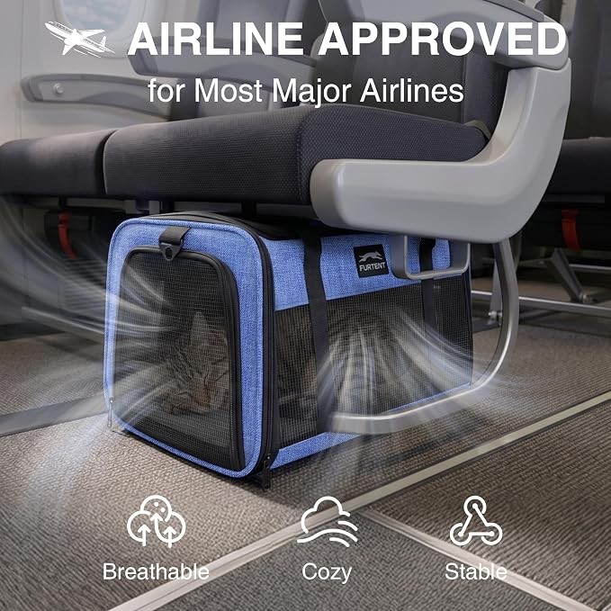 Cat Carrier, Soft Sided Airline Approved Dog Carrier for Small Dogs & Cats | Breathable Mesh Windows, Adjustable Shoulder Strap, Foldable Portable Design, Ideal for Car Rides & Vet Visits