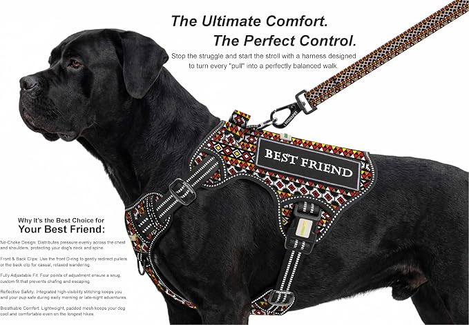 Homapet. Tactical Dog Harness with Dual Leash Attachment Points, Adjustable and Reflective Military Grade Dog Vest with Comfort Control Handle (Aztec, XXL)