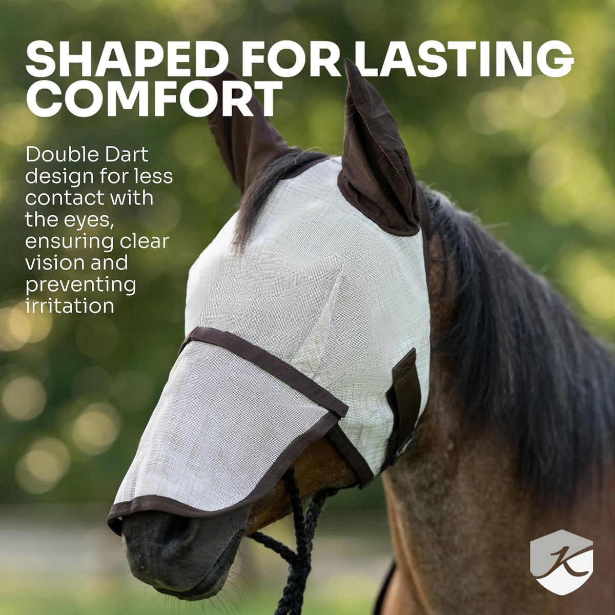 Kensington UV Fly Mask with Fleece Trim - Protective Mask with Dual Ear Opening & Forelock Freedom - Large, Deluxe Black