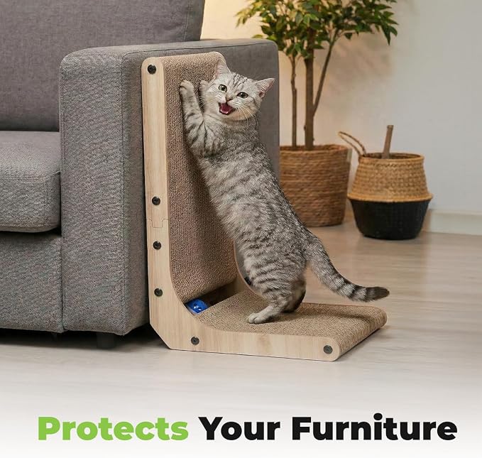 Best Pet Supplies Catify Cat Scratcher, Fun Interactive Scratchers, Posts, Poles, Claw Safe, Furniture Saver Indoor Play Support Natural Cat Behaviors Heavy Duty - L-Shape - H: 19"