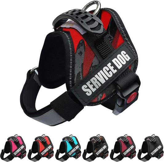 Service Dog Vest Harness – Reflective, No-Pull Harness with Handle & Comfy Mesh Padding – Sizes XXS-XL for Puppies, Small & Large Dogs – 2 Removable Service Patches Included (Small, Red Camo)