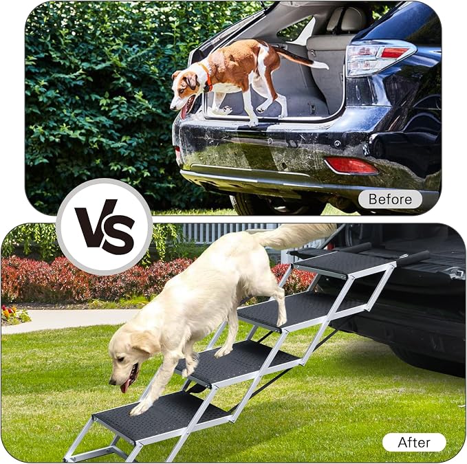 DGSL Folding Dog Stairs for Car, 20" Extra Wide 4-Step for Large Dogs | Extra-Wide Stable Steps Reducing Jumping Needs and Supporting Safer Pet Mobility