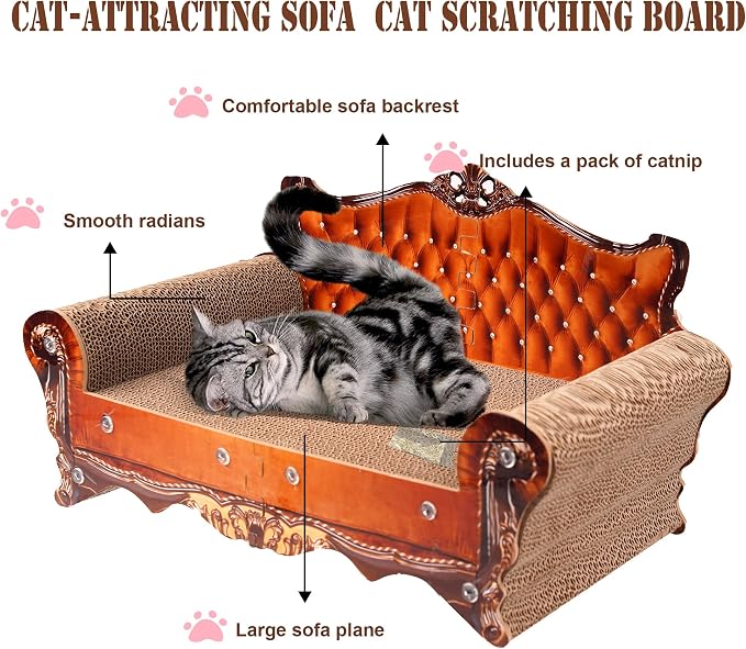 COOZMENT Sofa Shaped Scratching Couch,Thick Scratching Cardboard, Lounge Bed for Indoor Rest&Play, Sofa Scratcher Pad (21.2" L X 12.2 "W X 11.8" H)