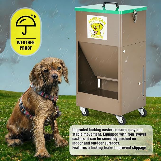 Automatic Dog Feeder with Wheels, 25lb Heavy Duty Galvanized Steel Gravity Food Dispenser - Easy to Move Rolling Pet Food Station for Indoor & Outdoor Use