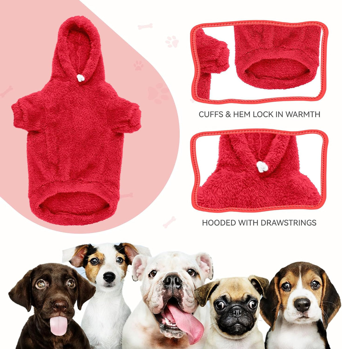 Fuzzy Dog Hoodie Dog Sweaters for Small Dogs Soft Double-Sided Plush Fleece Pet Sweater Clothes Pet Coats Sherpa Hooded Sweatshirt(Red-XS)