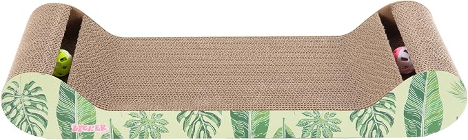 Rini 23.75" Modern Corrugated Cardboard Lounge Bed with Built-in Bell Toys and Catnip, Ergonomic Curved Sofa Scratcher for Indoor Cats, Mint/Green, (Set of 2) CSR1003E-SET2