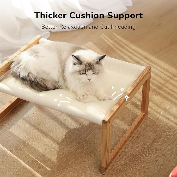 FUKUMARU Large Cat Hammock, Raised Dog Bed for Indoor and Outdoor, Washable | 21" Wooden Pet Beds, Cozy Velvet Cat Couch, Elevated Pet Sofa for Puppy, Bunny and Small Animal