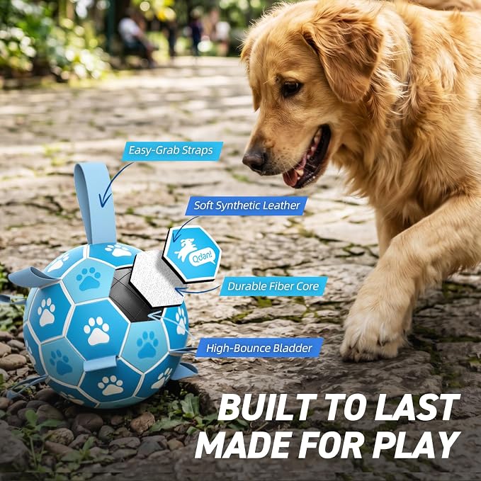 QDAN Dog Toy Balls, World Cup Balls for Dogs, Soccer Ball for Dogs with Straps, Outdoor Dog Toys for Medium (6 Inch)