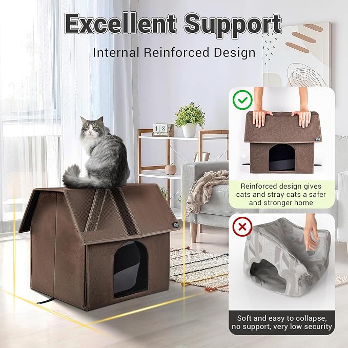 MIU COLOR Outdoor Cat House, Upgraded Large Weatherproof Cat Houses for Outdoor Cats, Insulated Feral Cat Shelter with Removable Soft Mat, Easy to Assemble,17.1" x 15" x 16.6", Brown | Insulated Feral Cat Shelter with Removable Soft Mat, Easy to Assemb...