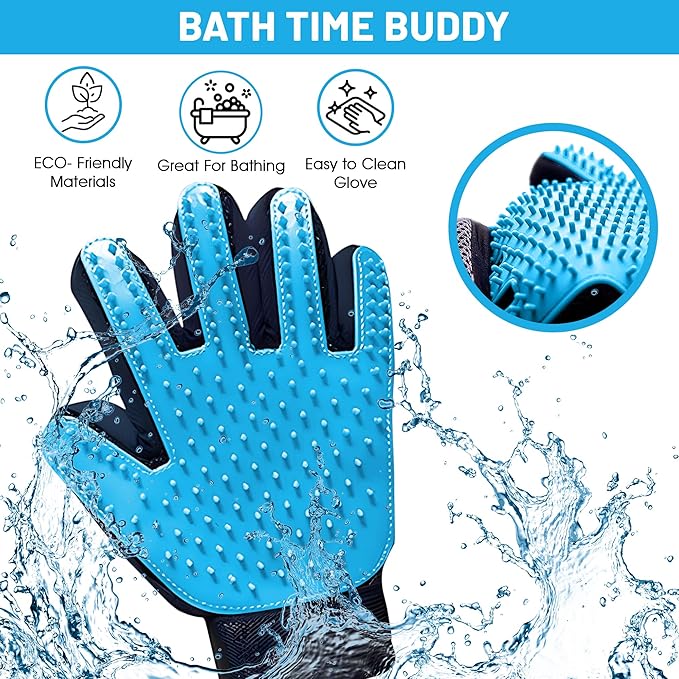 ZENELANEP Upgrade Pet Grooming Gloves, Grooming Gloves for Dogs, Cats, Rabbits & Horses with Long and Short Hair, Efficient Pets Hair Remover Mittens - 1 Pair (Sky Blue)