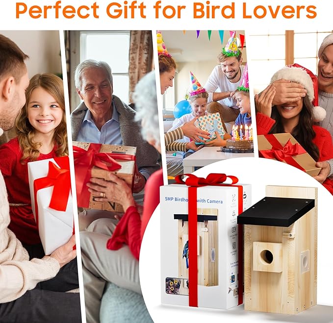 Bird House with Camera Solar Powered,5MP HD Smart Bird Watching Camera for Birdhouse,2.4G WiFi Nesting Box for Bluebird,Identify Behavior,App Control,32 SD Storage,Ideal Gift for Bird Lovers